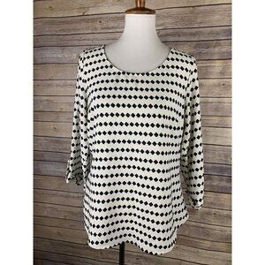 Brixon Ivy Medium Stitch Fix Roumded Hem Blouse Black Cream Top Tabbed Sleeves